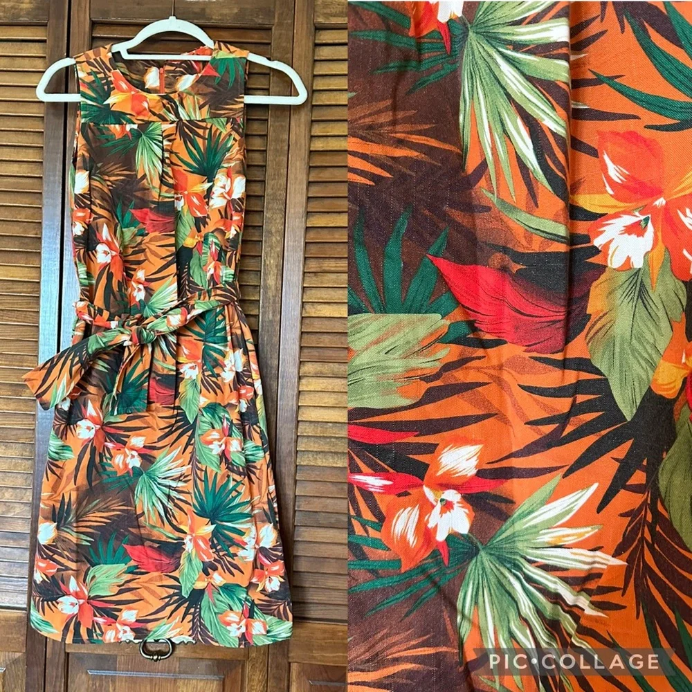 1960s vintage Tropical Floral Hawaiian shift dress with belt size small